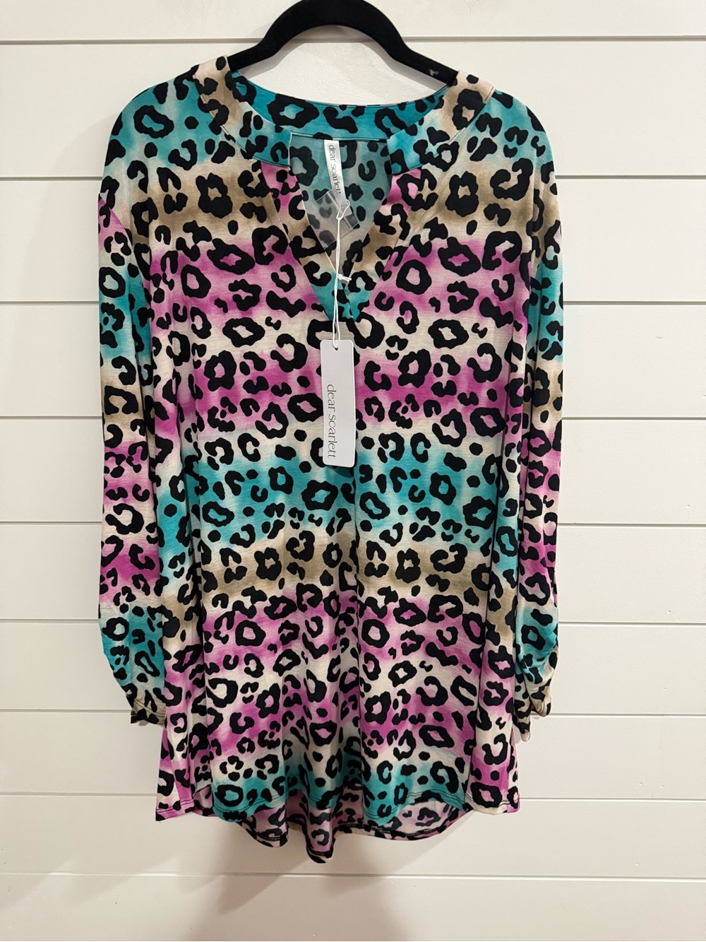 Bright Leopard Print Tunic Top - Teal, Pink, Cream